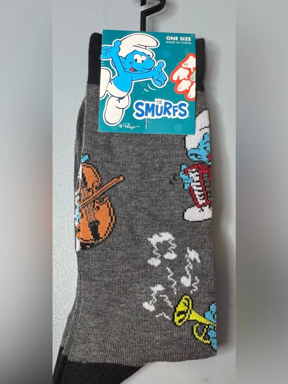 The Smurfs Men's Gray Graphic Socks Cartoon Music Design saxophone arp unisex